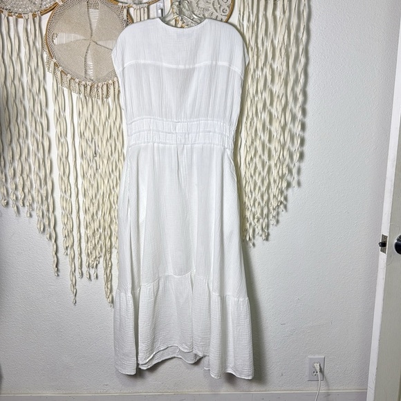 Joe's White Gauze Maxi Dress Smocked Waist Cap Sleeve Pockets Size Large - Picture 10 of 11